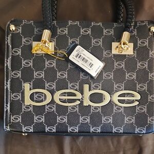 Bebe Black and Gold Logo Satchel